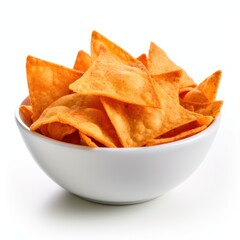 Doritos in White Bowl Hyper Realistic Closeup Photo with High Resolution and Detailed Texture - obrazy, fototapety, plakaty