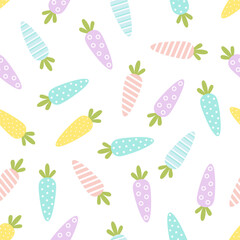 cartoon seamless pattern with carrot, easter theme background, vector illustration of vegetable, healthy vegan food wallpaper