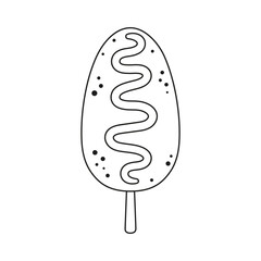 corn dog isolated on white background, korean fast food, street food snack, black and white vector illustration, flat style