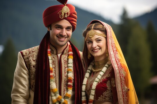 Himalayan Wedding Serene Himachali Bride & Groom in Traditional Attire