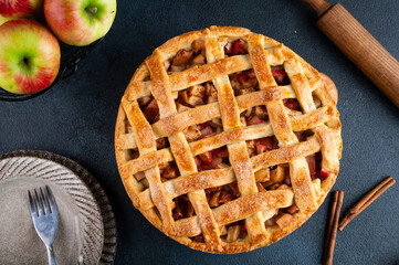Homemade apple pie. American pie with apple.