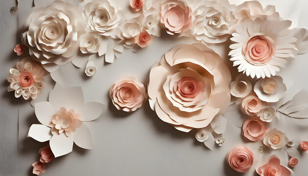 wall with a background of paper flowers handmade craft creative abstraction
