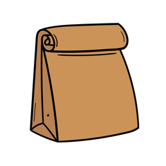 A hand-drawn doodle of a paper bag on a white background.