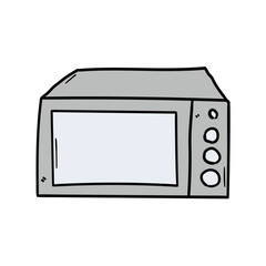 A hand-drawn doodle of a microwave oven on a white background.