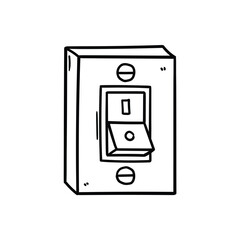 A hand-drawn doodle of an electric switch on a white background.