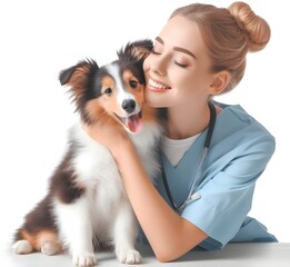 Ärztin glücklich mit Hund - 686267803