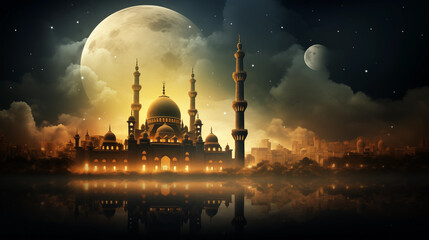 Fototapeta premium Islamic poster Ramadan mosque moon