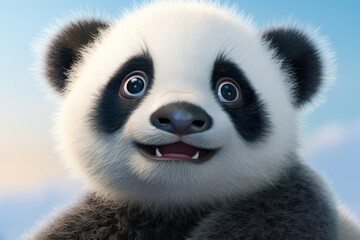 Obraz premium A close-up view of a panda bear's face. This image can be used to depict the adorable and unique features of pandas in wildlife photography, educational materials, or nature-themed designs