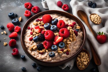 Obraz na płótnie Canvas Oatmeal with berries and nuts