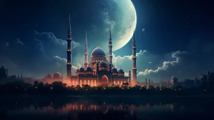 Foto op Plexiglas Islamic poster Ramadan mosque moon © Aly