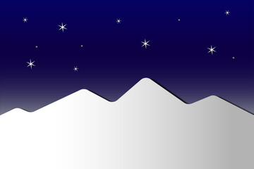 illustration of a view of a snow mountain at night with stars decorating the sky