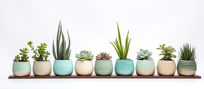 Succulent Plants In White Isolated Pots