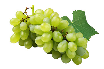 Real green grape with leaves On Transparent Background