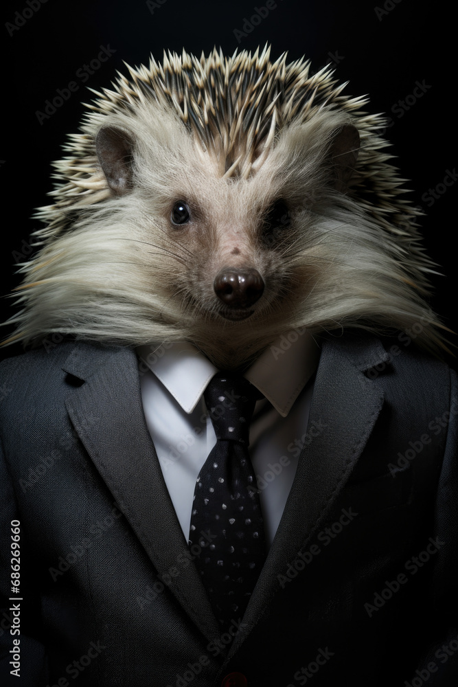 Poster A hedge dressed in a suit and tie. This image can be used to represent formal events or to add a touch of whimsy to any project