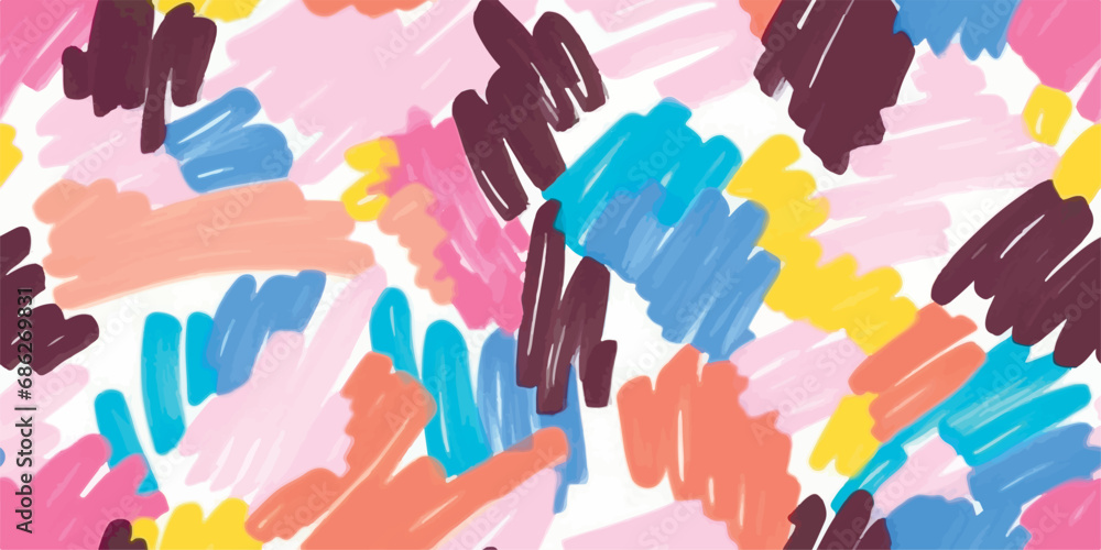 Poster vector hand draw pattern with abstract geometric shapes in memphis style. modern trendy graphic prin