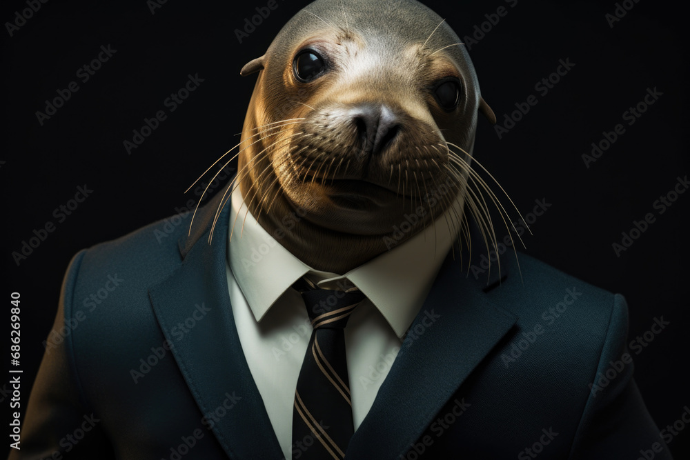 Leinwandbilder a picture of a sea lion dressed in a formal suit and tie. this image can be used to add a touch of h