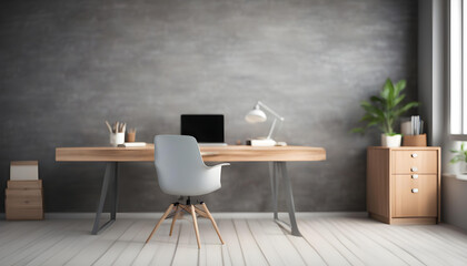 Office blur background with wooden desk and modern chair