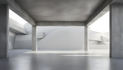 Obraz premium Abstact exterior with concrete floor and 3d futuristic wall 3D Render
