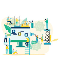 Flat Art Working Vectors Of Company People Building Internet
