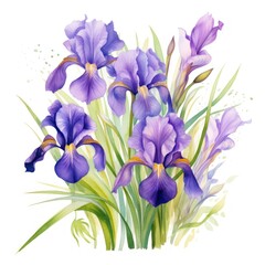 Watercolor Spring Garden Clipart Purple Irises Swaying in Breeze © Usablestores