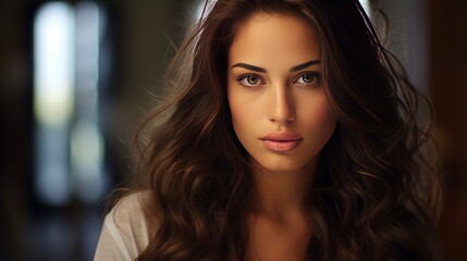Naklejka premium A portrait of an attractive brunette girl posing