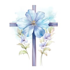 Sacred Tranquility Watercolor Flower Cross Clipart for Faith and Nature