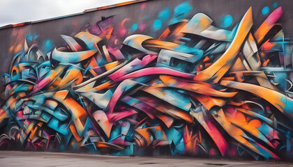 Beautiful street art graffiti. Abstract creative drawing fashion colors on the walls of the city.