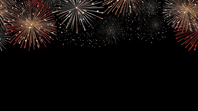 New Years banner with fireworks on a black background.