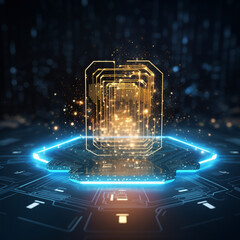 Digital informational technology web futuristic hologram blue sim card