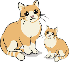 cute yellow cat and kitten. vector art