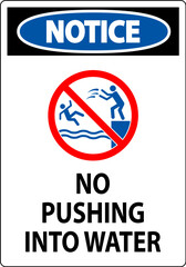 Water Safety Sign Attention, No Pushing Into Water
