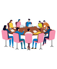 Flat Art Working Vectors Of Corporate Employee Having Business Meeting