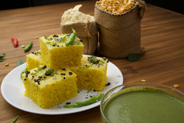 Chana Dal  Gram Flour Dhokla  served with mint chutney,