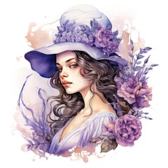 Watercolor Clipart of Lavender Renaissance Lady in Rich and Regal Hues