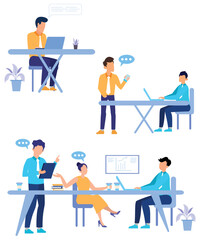 Lazy Flat Art Working Illustration Of 6 Company People On Business Problems