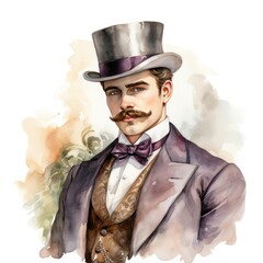 Victorian Watercolor Clipart Regal Gentleman with Classic Style