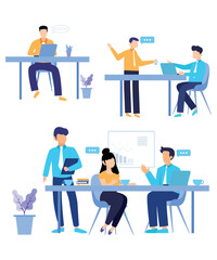 Lazy Flat Art Working Vectors Of 6 Company People On Business Problems