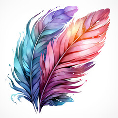 watercolor feather isolated clipart, Generative Ai
