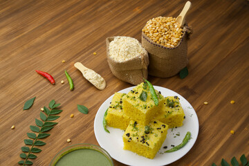 Chana Dal  Gram Flour Dhokla  served with mint chutney,