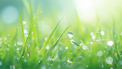Close-up of grass and raindrops ,spring concept