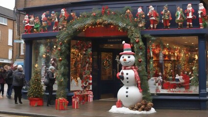 exterior of a building decorated for Christmas
