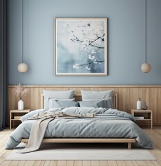 Layout of poster, poster in the room, bedroom with bed