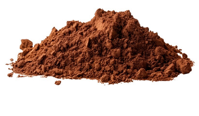 Textured brown akadama soil heap, white background