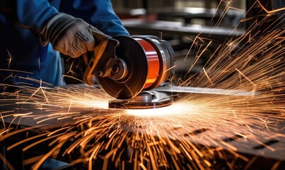 A Skilled Craftsman Working on Metal with a Powerful Grinder