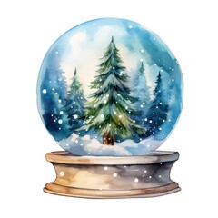 Festive Watercolor Christmas Snow Globe Clipart with Decorated Tree