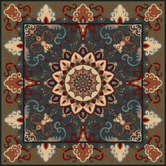 Colorful ornamental vector design for rug, tapis, yoga mat. Geometric ethnic clipart. Arabian ornamental carpet with decorative elements.Persian carpet