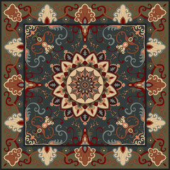 Colorful ornamental vector design for rug, tapis, yoga mat. Geometric ethnic clipart. Arabian ornamental carpet with decorative elements.Persian carpet