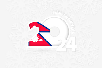 New Year 2024 for Nepal on snowflake background.