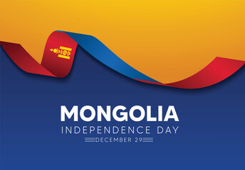 Mongolia Independence Day 29 December flag ribbon vector poster
