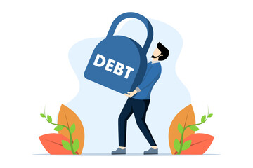 concept of debt burden, financial obligations or loan payments, mortgage or money loan problems, heavy burden of money failure, businessman trying to shoulder a large debt burden. vector illustration. - obrazy, fototapety, plakaty